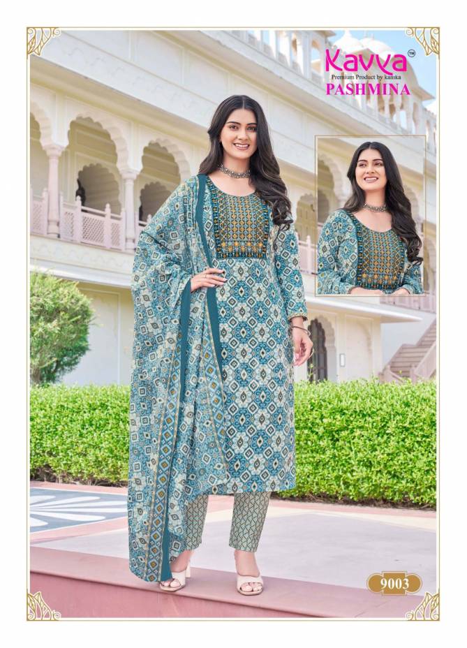 Pashmina Vol 9 By Kavya Embroidery Cotton Kurti With Bottom Dupatta Wholesale Online
